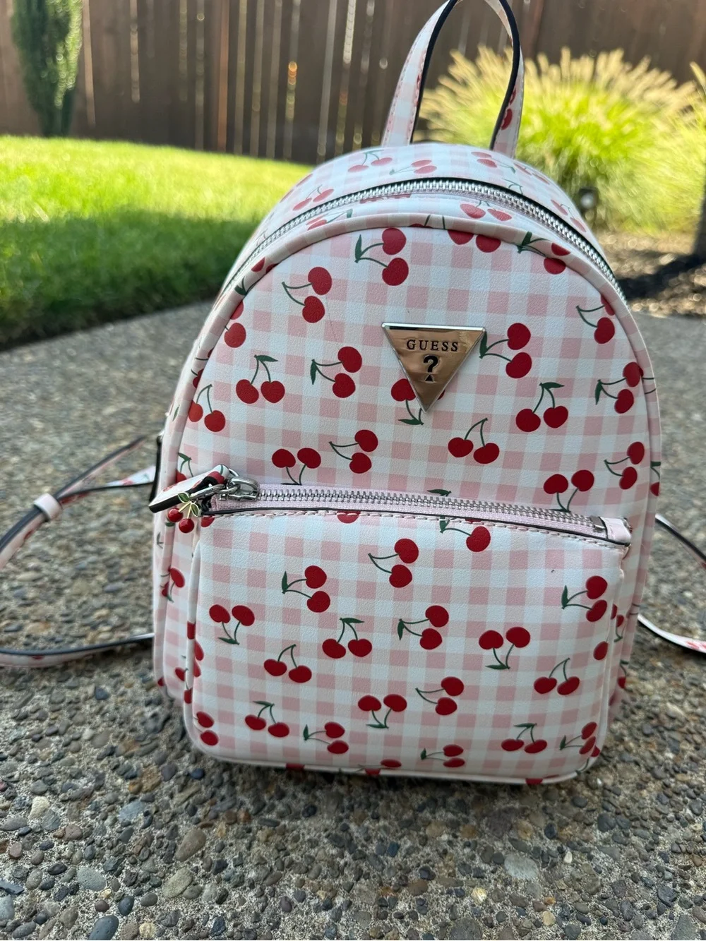 GUESS Pink Gingham Cherry Mini Backpack